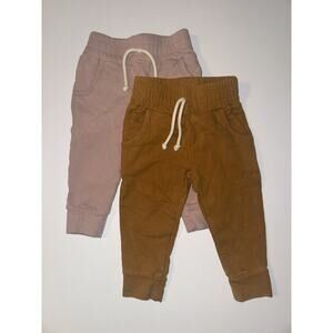 SOVA Baby Jogger Pants Lot 2 6-12M Organic Cotton Brown Pink Drawstring